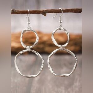 NEW!! Silver Double Hoop Dangle Earrings – Modern & Lightweight